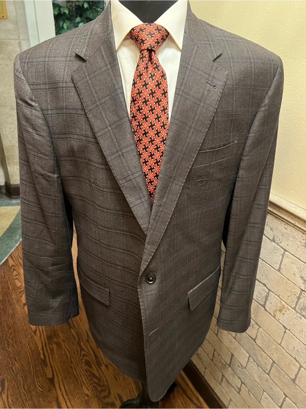Jos A Bank Brown Plaid Blue Deco Wool Sport Coat Blazer Jacket Men 46R